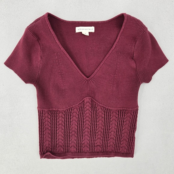 Aeropostale Sweaters - Aeropostale MEDIUM Short Sleeve Sweater Women Maroon Coquette Balletcore